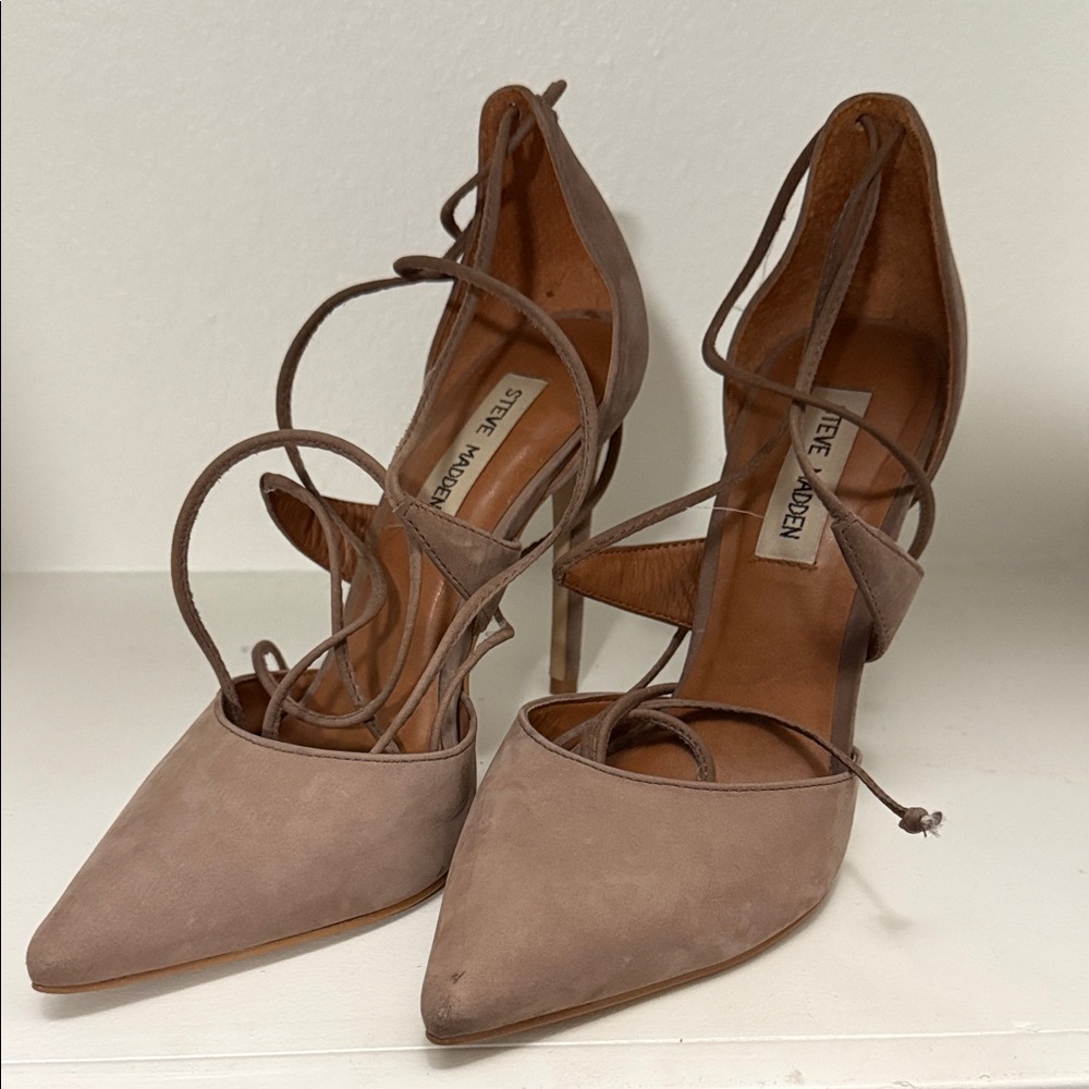 Steve Madden Taupe Lace-Up Heels